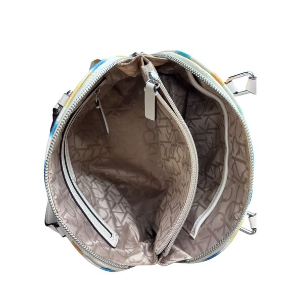 Calvin Klein Womens Striped Dome Satchel Handbag With Zipper Closure - Picture 6 of 9